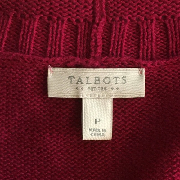 Talbots Petite Cardigan Womens Sz P Dark Pink‎ Cotton Open Front Knit Sweater - Picture 5 of 8